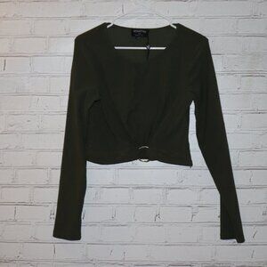 💚 MINKPINK Ring‑Front Ribbed Crop Top · Size Large